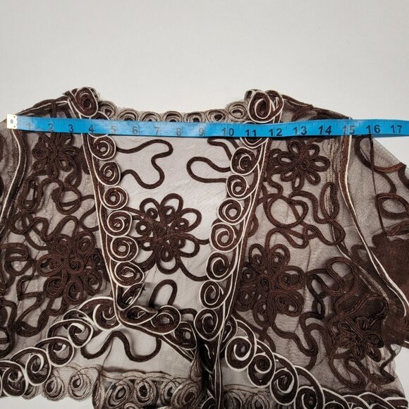 Brown Crop Jacket Bolero Top Sheer Mesh Lace Bolero Shrug Cover Up Size M - Picture 8 of 13